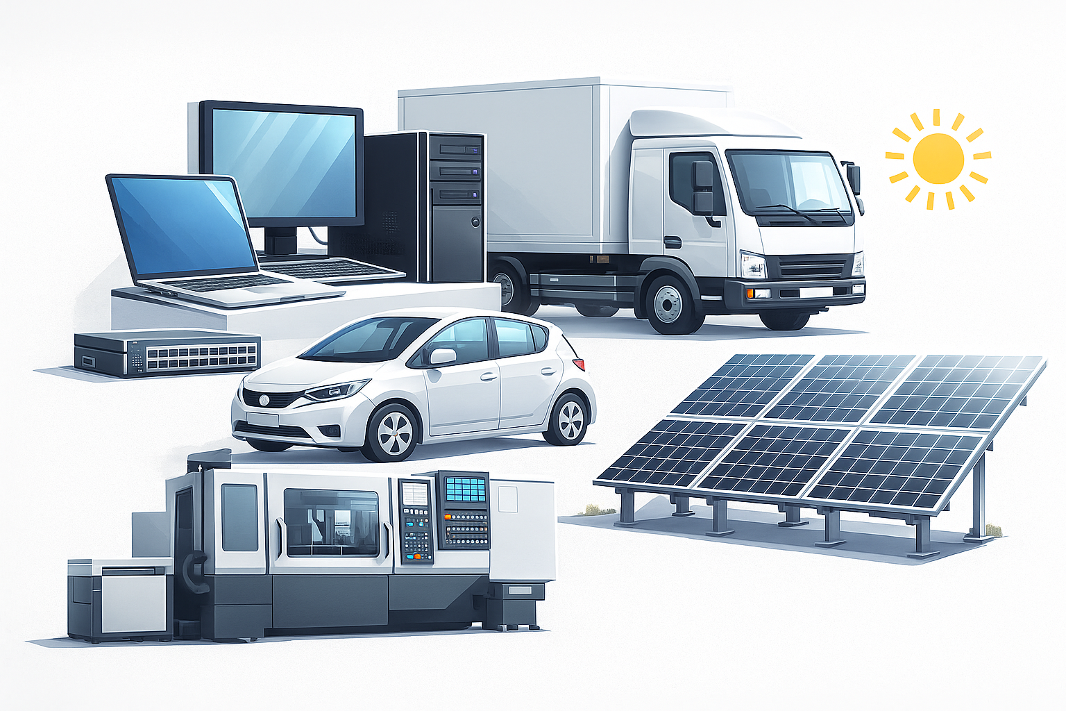 IT equipment, vehicles, machinery and solar panels